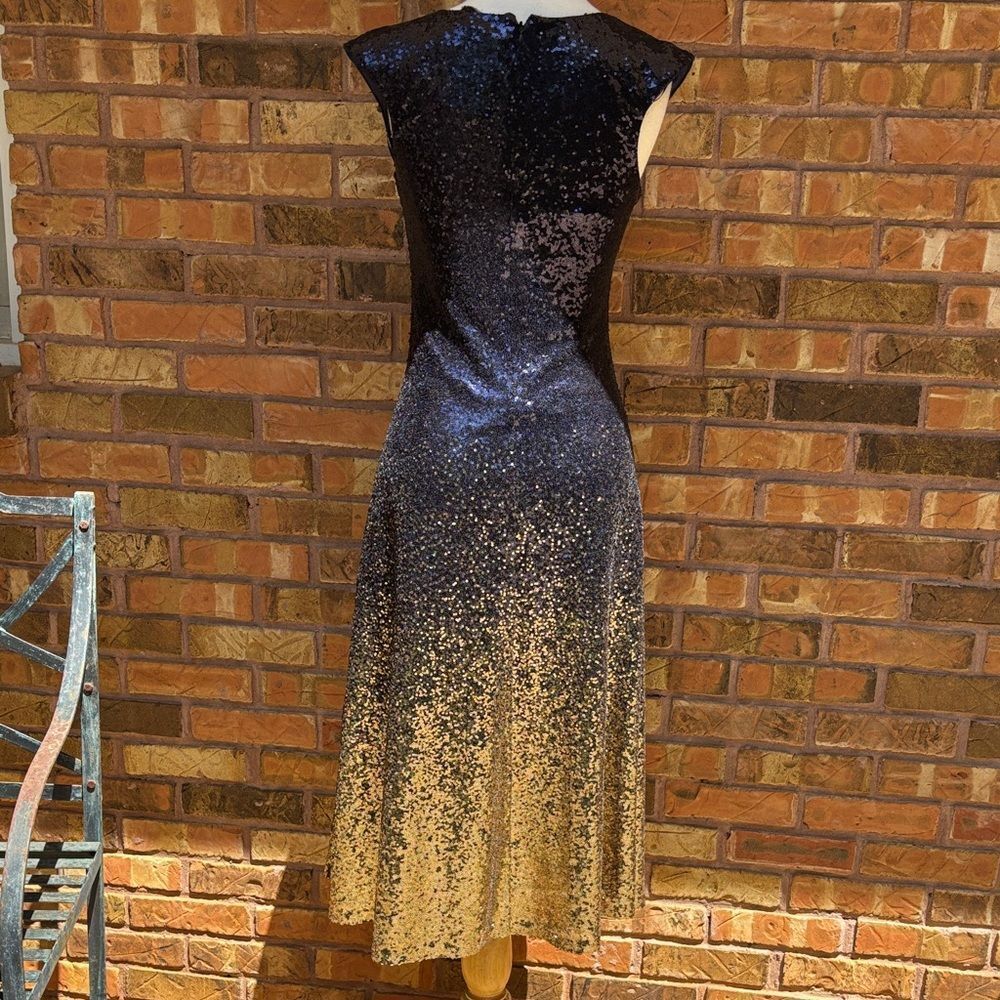 Johnny Was Selya Navy and Gold Sequin Midi Dress - Picture 8 of 9